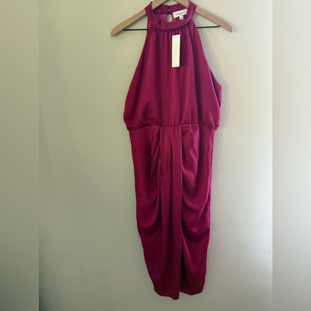 Gilli Magenta Halter Midi Dress NWT